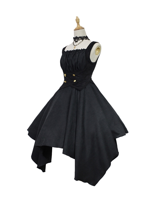 Undead Concerto Series Gothic Style Simple Irregular Hem Slim Fit Gothic Lolita Sleeveless Dress