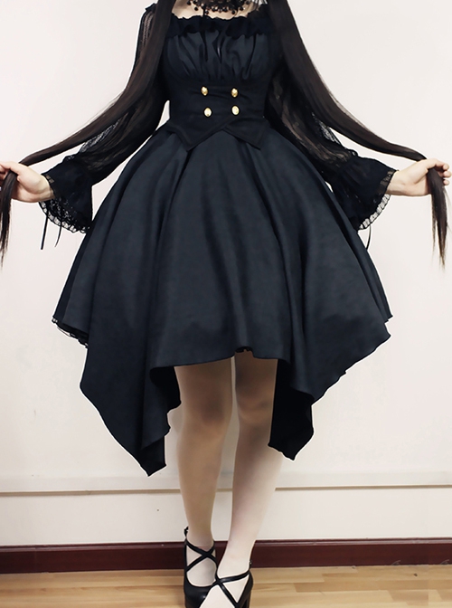 Undead Concerto Series Gothic Style Simple Irregular Hem Slim Fit Gothic Lolita Sleeveless Dress