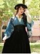 Japanese Style Pure Color Sexy Deep V Print Wide Sleeved Classic Lolita Long-Sleeved Dress