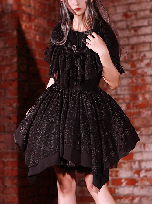 Undead Serenade Series Black Irregular Hem Design Detachable Short Shawl Gothic Lolita Sleeveless Dress