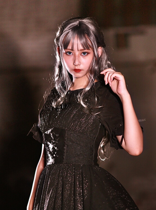 Undead Serenade Series Black Irregular Hem Design Detachable Short Shawl Gothic Lolita Sleeveless Dress