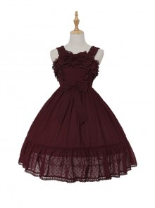 Anne's Gift Series Pure Color Polka Dot Simple Lace Decorate Classic Lolita Sleeveless Dress