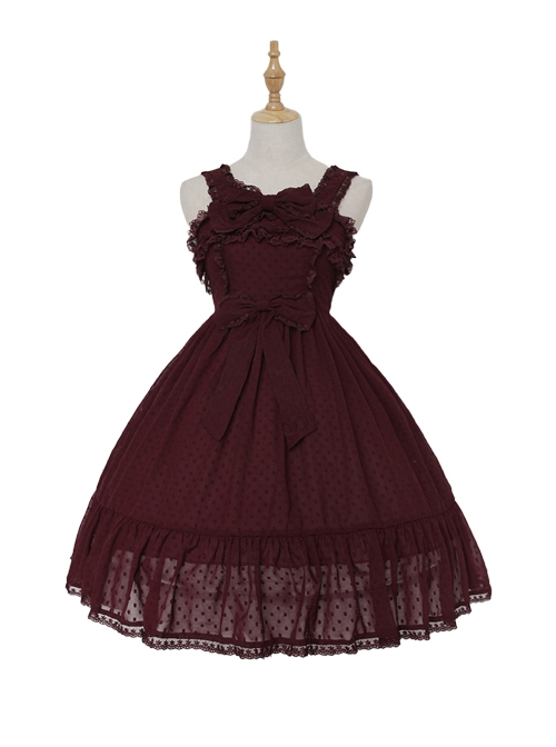 Anne's Gift Series Pure Color Polka Dot Simple Lace Decorate Classic Lolita Sleeveless Dress