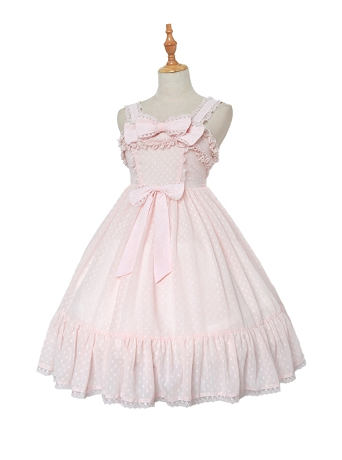 Anne's Gift Series Pure Color Polka Dot Simple Lace Decorate Classic Lolita Sleeveless Dress