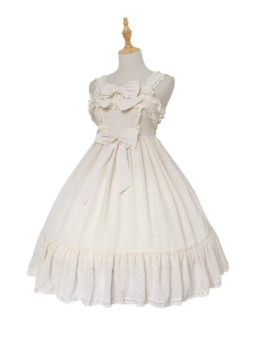 Anne's Gift Series Pure Color Polka Dot Simple Lace Decorate Classic Lolita Sleeveless Dress