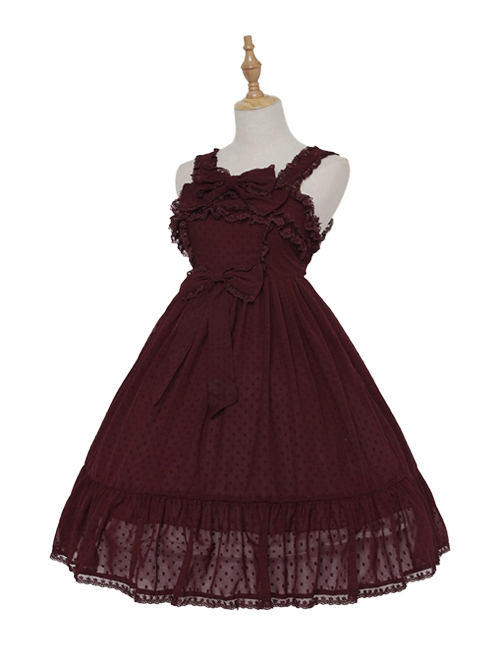 Anne's Gift Series Pure Color Polka Dot Simple Lace Decorate Classic Lolita Sleeveless Dress