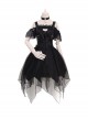 Ember Series Black Sexy Chest Love Hollow Lace-Up Slim Fit Irregular Hem Gothic Lolita Sleeveless Dress
