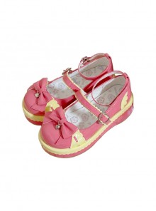 Pure Color Cute Round Head Girl JK Sweet Lolita PU Color Matching Bowknot Decoration Shoes