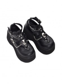 Undead Shackles Series Skull Metal Chain Decoration Hollow Design Round Head PU Matte Punk Lolita Shoes