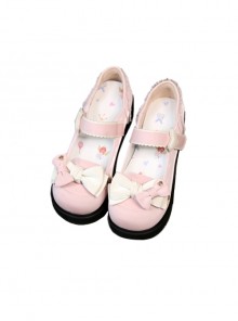 Cute Pure Color Round Head Bowknot Color Matching Heart Decoration Sweet Lolita Shoes