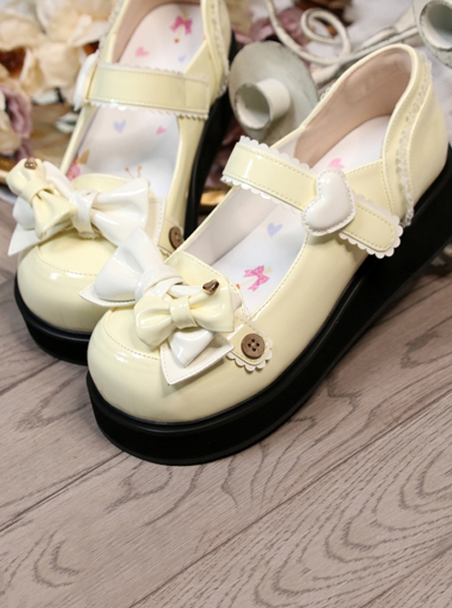 Cute Pure Color Round Head Bowknot Color Matching Heart Decoration Sweet Lolita Shoes