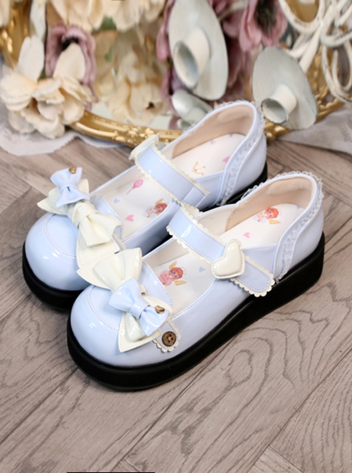 Cute Pure Color Round Head Bowknot Color Matching Heart Decoration Sweet Lolita Shoes