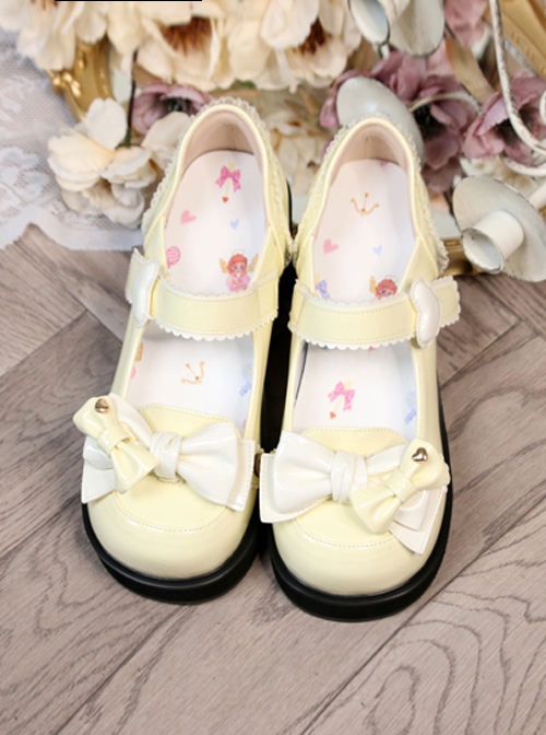 Cute Pure Color Round Head Bowknot Color Matching Heart Decoration Sweet Lolita Shoes