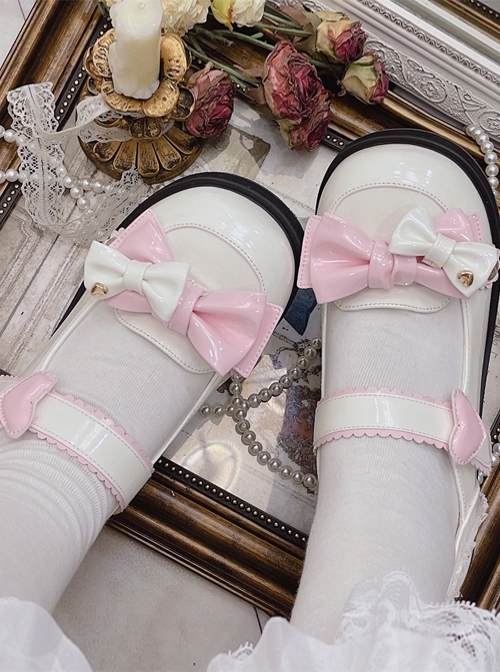 Cute Pure Color Round Head Bowknot Color Matching Heart Decoration Sweet Lolita Shoes