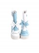 Blue White Color Contrast Simple Cute Expression Round Head Design Bowknot Wings Decoration Classic Lolita Shoes