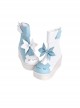 Blue White Color Contrast Simple Cute Expression Round Head Design Bowknot Wings Decoration Classic Lolita Shoes