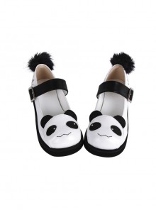 Cute Black White Panda Design Plush Decoration Simple Daily Sweet Lolita Shoes