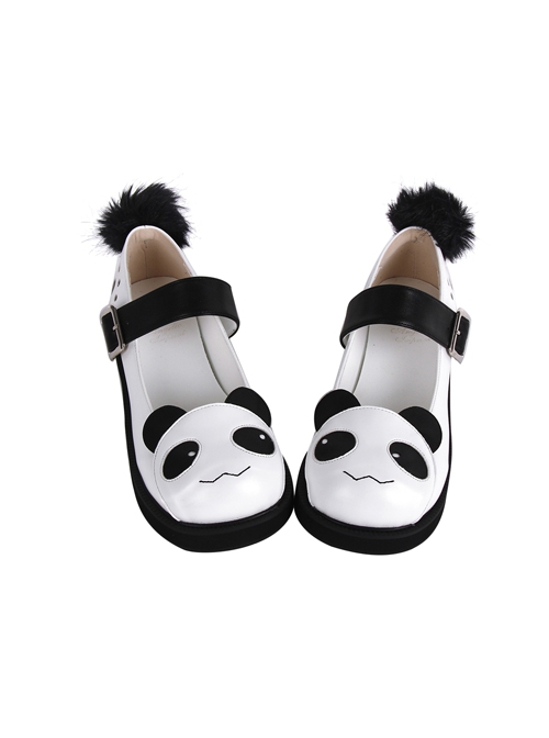 Cute Black White Panda Design Plush Decoration Simple Daily Sweet Lolita Shoes