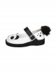 Cute Black White Panda Design Plush Decoration Simple Daily Sweet Lolita Shoes