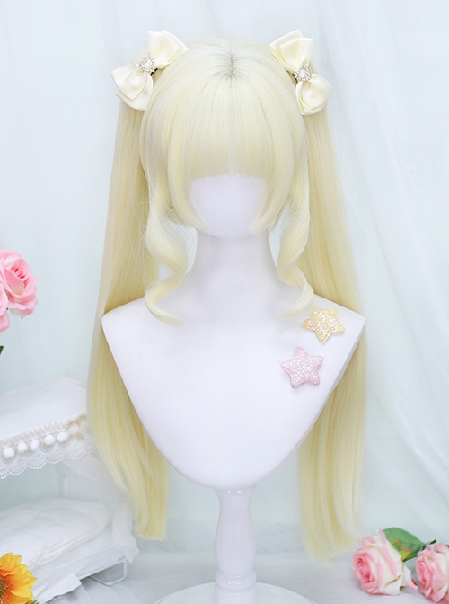 Monogatari Series Pure Color Air Bangs Tiger Mouth Clip Double Ponytail Daily Natural Sweet Lolita Wig