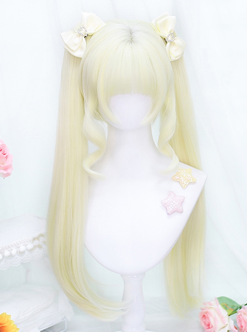 Monogatari Series Pure Color Air Bangs Tiger Mouth Clip Double Ponytail Daily Natural Sweet Lolita Wig