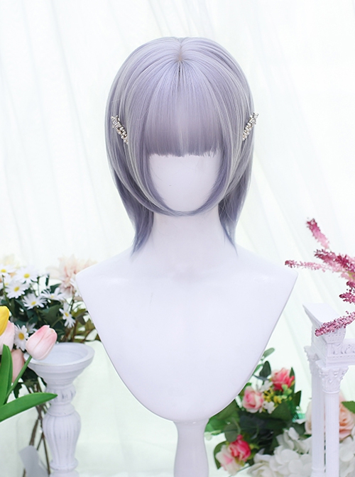 Silver Blue Natural COS Neutral Daily Air Bangs Short Straight Hair Classic Lolita Wig