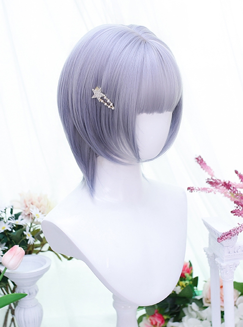 Silver Blue Natural COS Neutral Daily Air Bangs Short Straight Hair Classic Lolita Wig