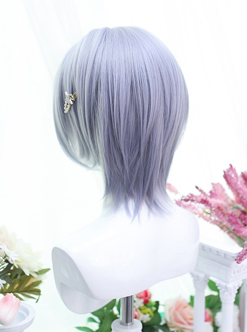 Silver Blue Natural COS Neutral Daily Air Bangs Short Straight Hair Classic Lolita Wig