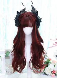 Deep Wine Red Natural Qi Bangs Irregular Long Curly Hair Gothic Lolita Wig