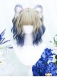 Fashion Golden Gradient Blue Wool Curly Qi Bangs Short Curly Hair Classic Lolita Wig