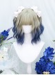 Fashion Golden Gradient Blue Wool Curly Qi Bangs Short Curly Hair Classic Lolita Wig