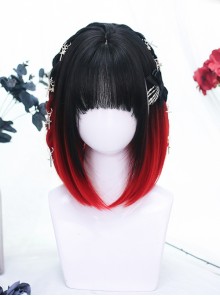 Natural Fashion Black Gradient Red Punk Style Air Bangs Short Straight Hair Punk Lolita Wig