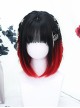 Natural Fashion Black Gradient Red Punk Style Air Bangs Short Straight Hair Punk Lolita Wig