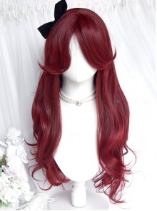 Dragon And Rose Series Red Gothic Style  Irregular Long Curly Hair Middle Score Bangs Gothic Lolita Wig