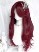 Dragon And Rose Series Red Gothic Style  Irregular Long Curly Hair Middle Score Bangs Gothic Lolita Wig