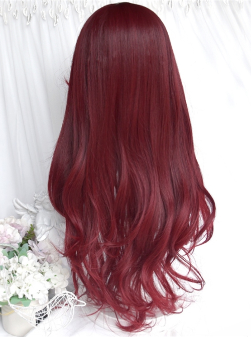 Dragon And Rose Series Red Gothic Style  Irregular Long Curly Hair Middle Score Bangs Gothic Lolita Wig