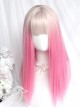 Ice Strawberry Series Golden Pink Gradient Air Bangs Girl Cute Sweet Lolita Long Straight Hair Wig