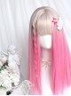 Ice Strawberry Series Golden Pink Gradient Air Bangs Girl Cute Sweet Lolita Long Straight Hair Wig