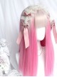 Ice Strawberry Series Golden Pink Gradient Air Bangs Girl Cute Sweet Lolita Long Straight Hair Wig