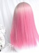 Ice Strawberry Series Golden Pink Gradient Air Bangs Girl Cute Sweet Lolita Long Straight Hair Wig