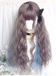 Purple Gray Brown Mixed Color Blue Gradient Qi Bangs Water Ripple Elegant Long Curly Hair Girl Classic Lolita Wig