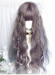 Purple Gray Brown Mixed Color Blue Gradient Qi Bangs Water Ripple Elegant Long Curly Hair Girl Classic Lolita Wig