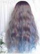 Purple Gray Brown Mixed Color Blue Gradient Qi Bangs Water Ripple Elegant Long Curly Hair Girl Classic Lolita Wig