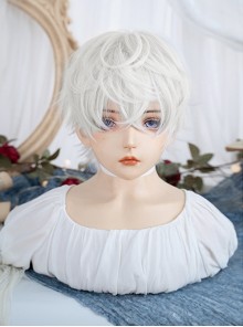 White COS Anime Natural Neutral Broken Bangs Short Straight Hair Classic Lolita Wig