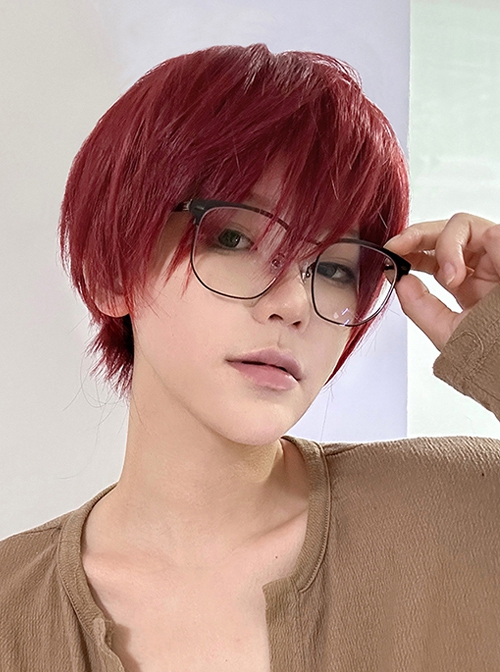 Natural Red Neutral Broken Bangs Handsome Anime COS Short Straight Hair Classic Lolita Wig