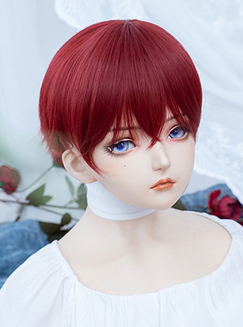 Natural Red Neutral Broken Bangs Handsome Anime COS Short Straight Hair Classic Lolita Wig