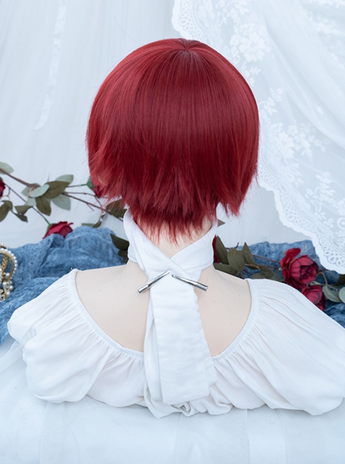 Natural Red Neutral Broken Bangs Handsome Anime COS Short Straight Hair Classic Lolita Wig