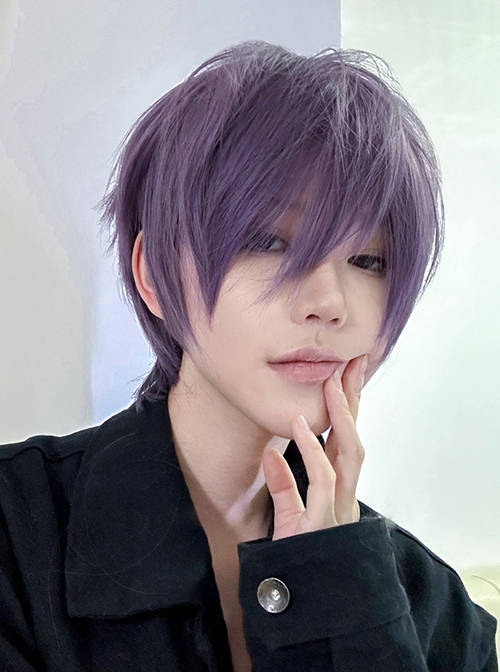 Purple Daily Natural Handsome Anime COS Neutral Short Straight Hair Classic Lolita Wig
