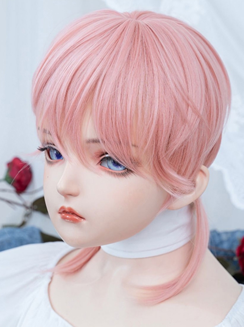 Pink Sweet Neutral Cute Broken Bangs Anime COS Short Straight Hair Sweet Lolita Wig