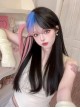 Sweet Cool Blue Pink Gradient Mixed Color Qi Bangs Long Straight Hair Punk Lolita Wig